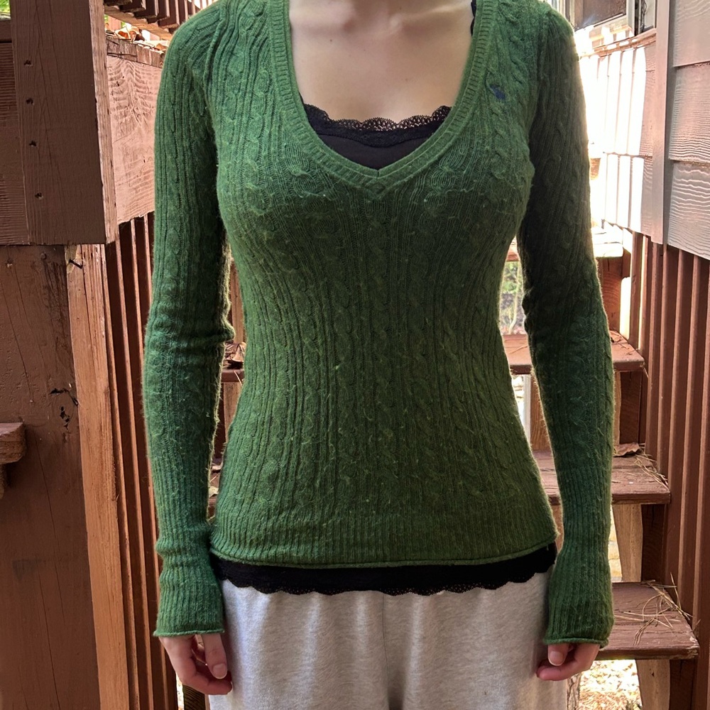 Abercrombie & Fitch Olive V-Neck Sweater